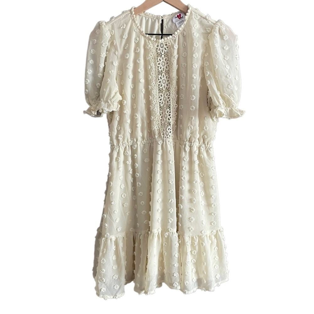 Heart & Heels Cream Cottage Core Romantic Frilly Mini Dress XL NWOT